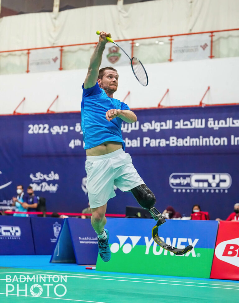 Wojtek Czyz leaps in the air during competition in Dubai